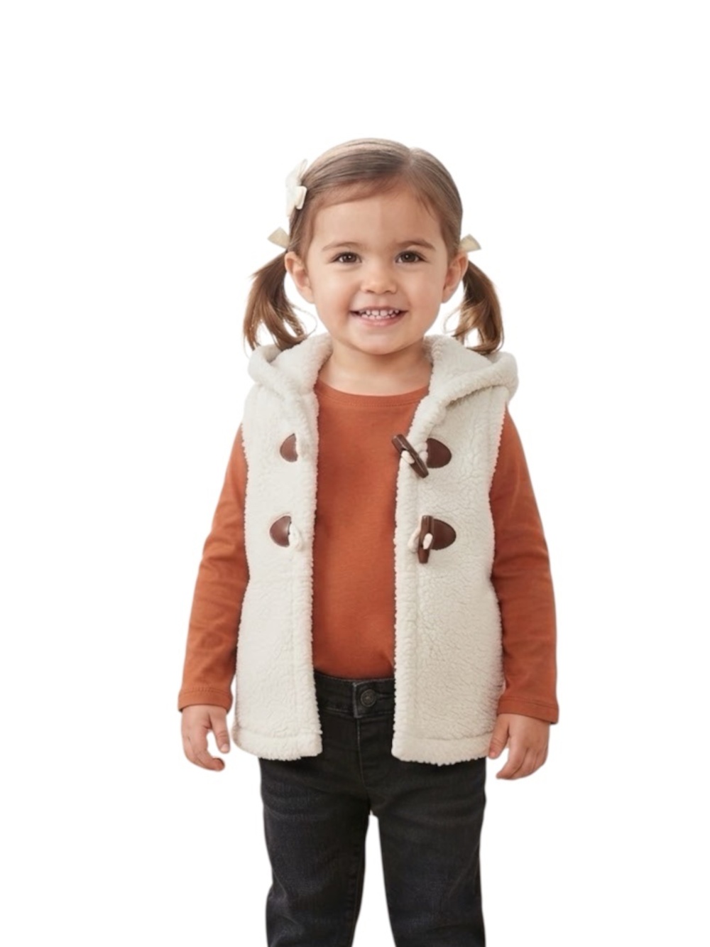 Old Navy Cozy Cream Sherpa Fleece Hooded Vest | Toddler Girls 3T